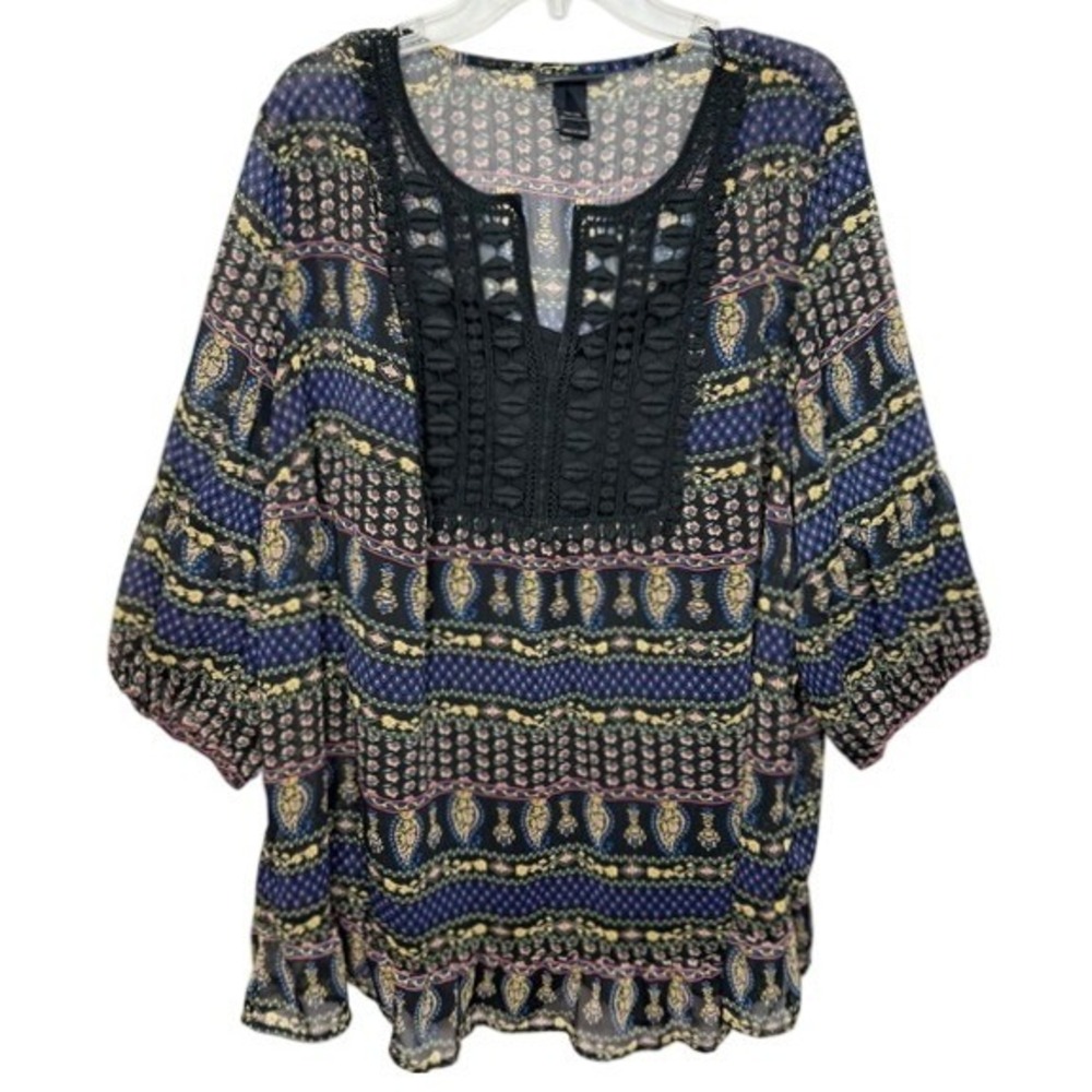 Women's Blouse Semi Sheer With Cami 26/28 Paisley Crochet Lace Boho Top Festival